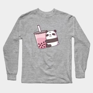 Cute Panda Hugging Strawberry Bubble Tea Long Sleeve T-Shirt